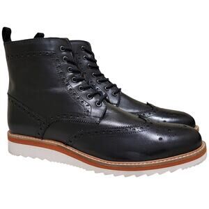 Vintage Foundry Men Parker Wingtip Brogue Dress Boots Size US 9.5M Black Leather